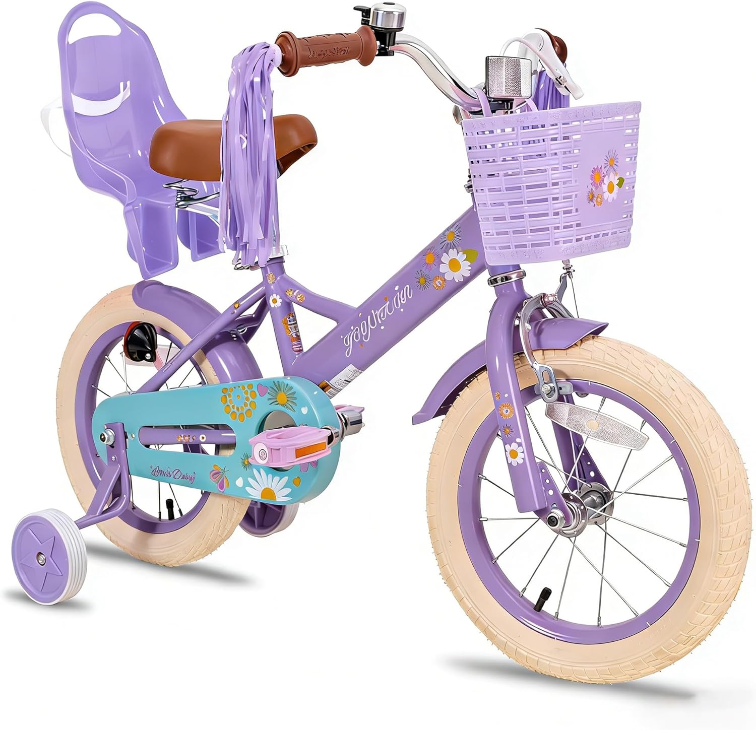 JOYSTAR Kids Bike 14 Inch Girls Bike with Training Wheels Doll Seat Basket & Streamers Princess Kids Bicycle for Girls Toddler of 3-5 Years Toddler Girl Bikes Fuchsia