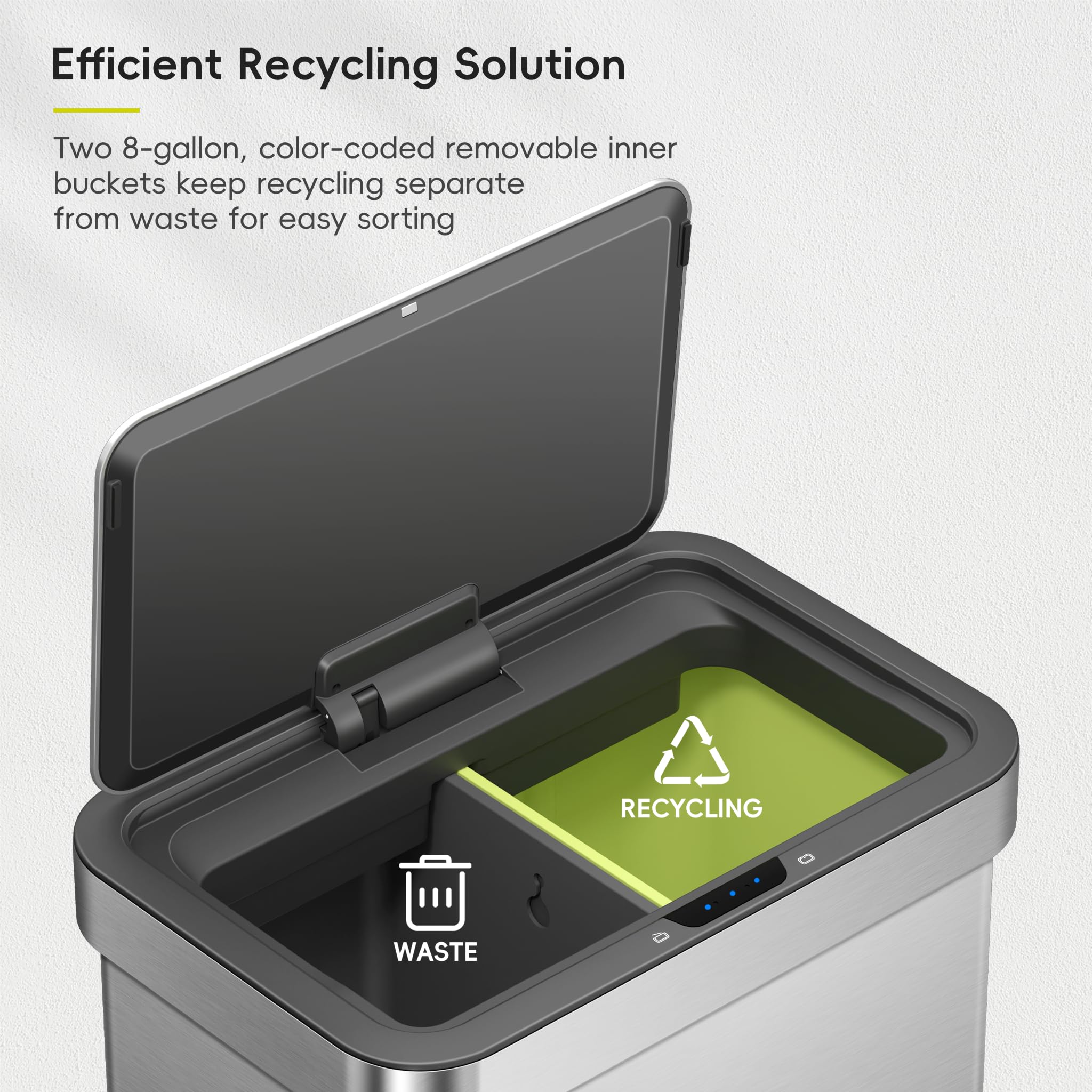 EKO Econova Kosz na śmieci z podwójnym czujnikiem ruchu, 30 l + 30 l, automatyczny kosz do kuchni i recyklingu, miękka pokrywa, odporny na odciski palców, kosz na śmieci ze stali nierdzewnej, 2