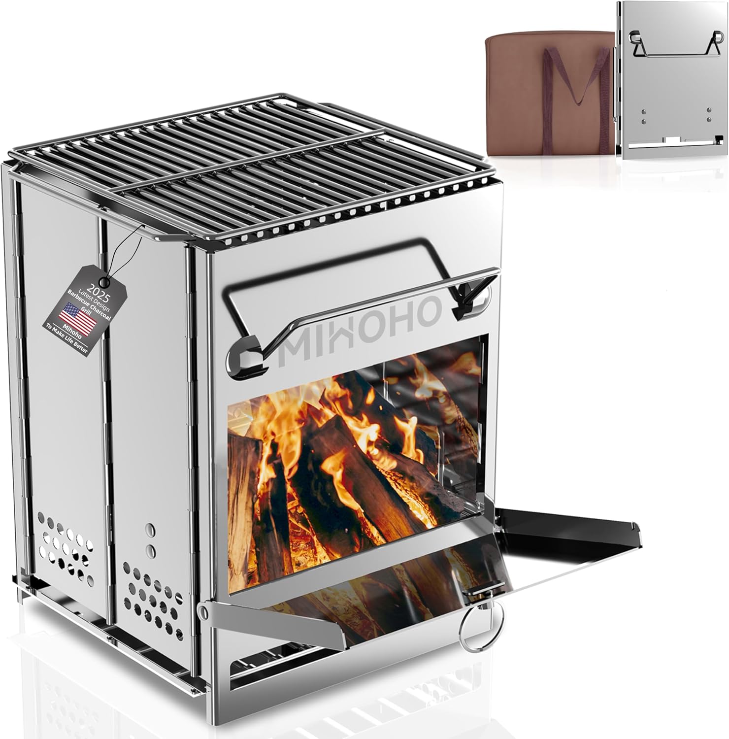 Barbecue Charcoal Grill Stainless Steel, Foldable Portable Camping Barbecue Grill for Garden Backyard Party Picnic Travel Outdoor Cooking (silver)