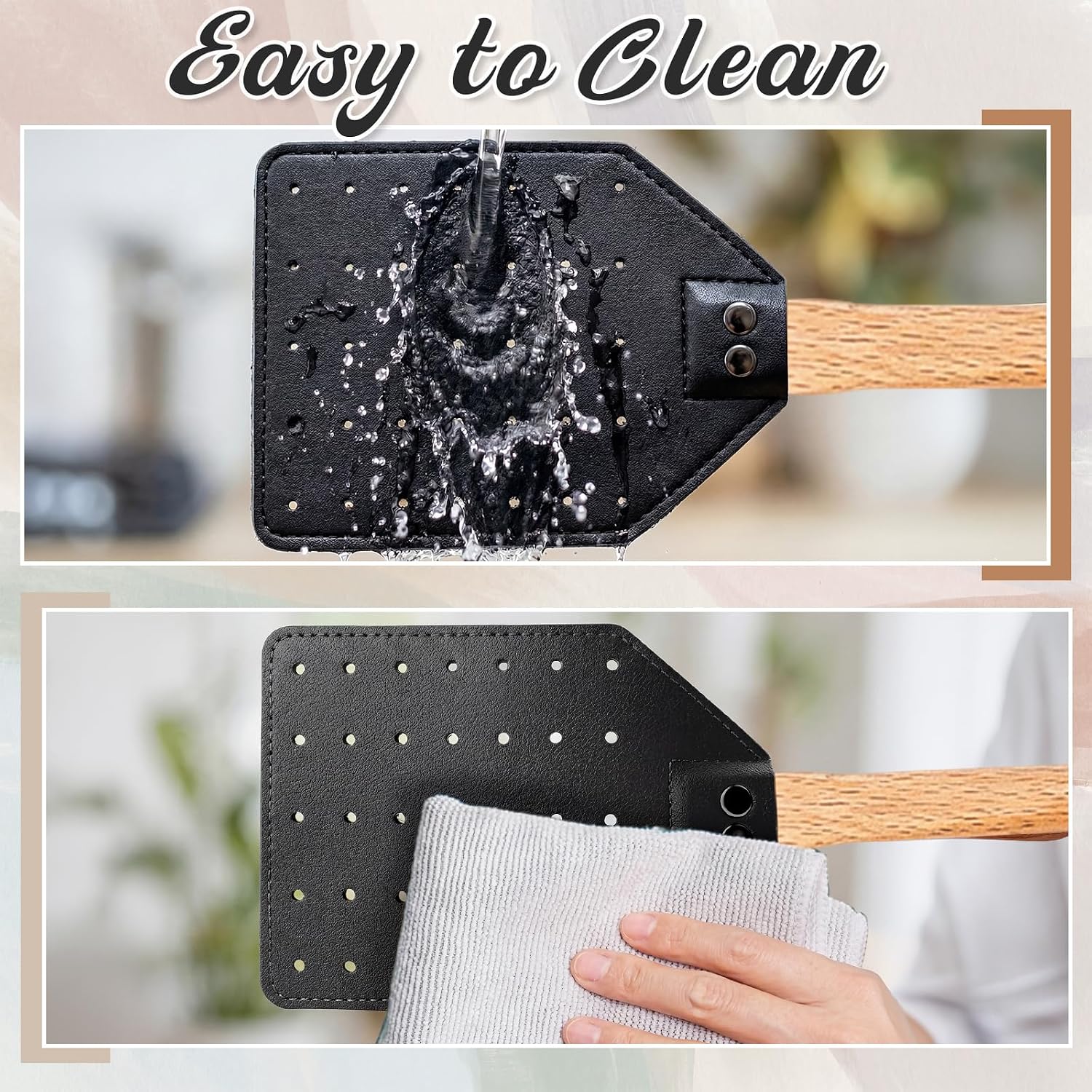 Sotiff 6 Pack Leather Fly Swatters for Indoors & Outdoor, Heavy Duty Flyswatter with Wood Handle 19.7" Long Handle Fly Swatter with Hanging Rope, Rustic Style Washable for Flies, Mosquitoes, Bees