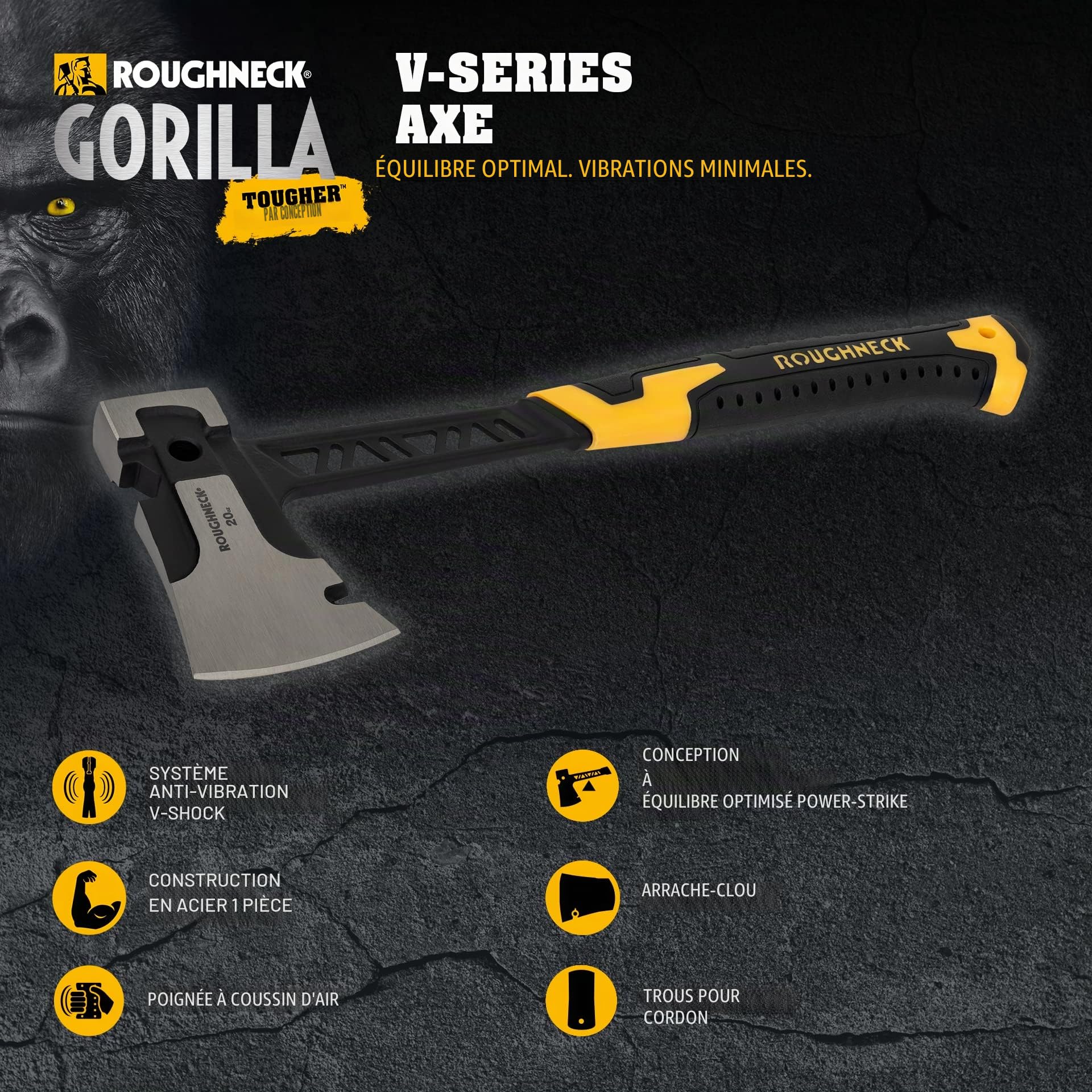 Hache Roughneck ROU11070 Gorilla série V, 0,6 kg, Noir et Jaune
