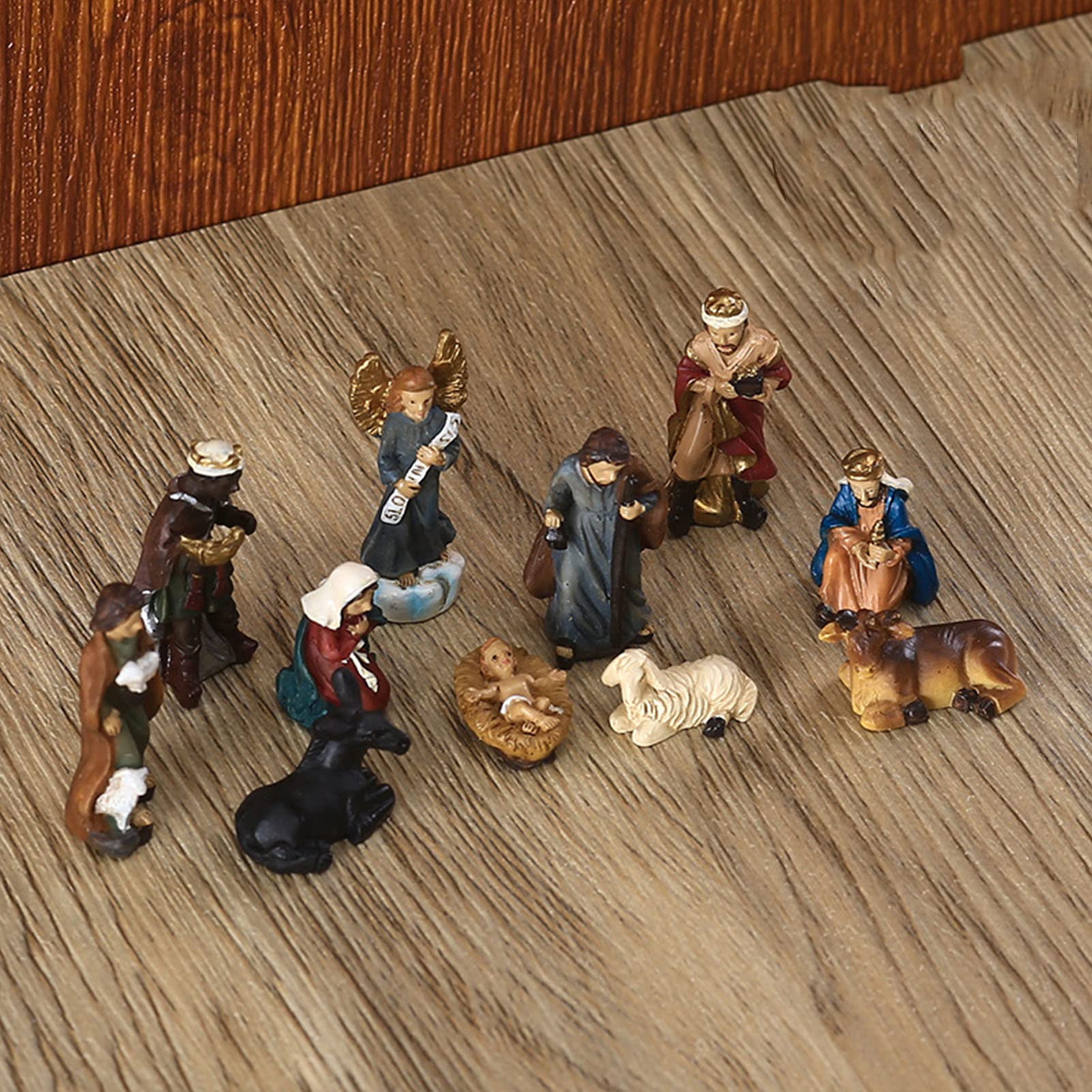 Crèche De Noël 12 Pièces En Résine Peinte à La Main - Décoration De Table, étagère, Salon Pour Les Fêtes - 3