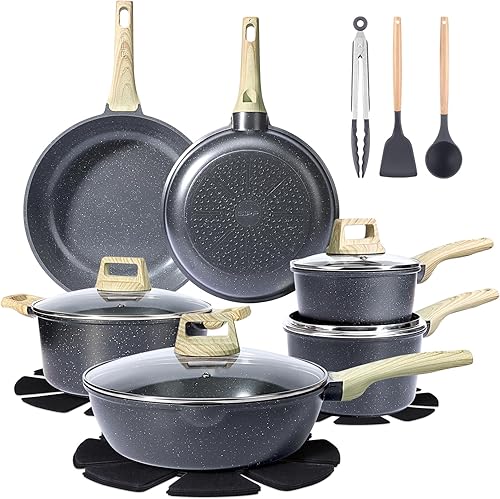 GiPP Juego de ollas y sartenes antiadherentes de cerámica, juego de 18 utensilios de cocina antiadherentes, juego de cocina saludable no tóxico con