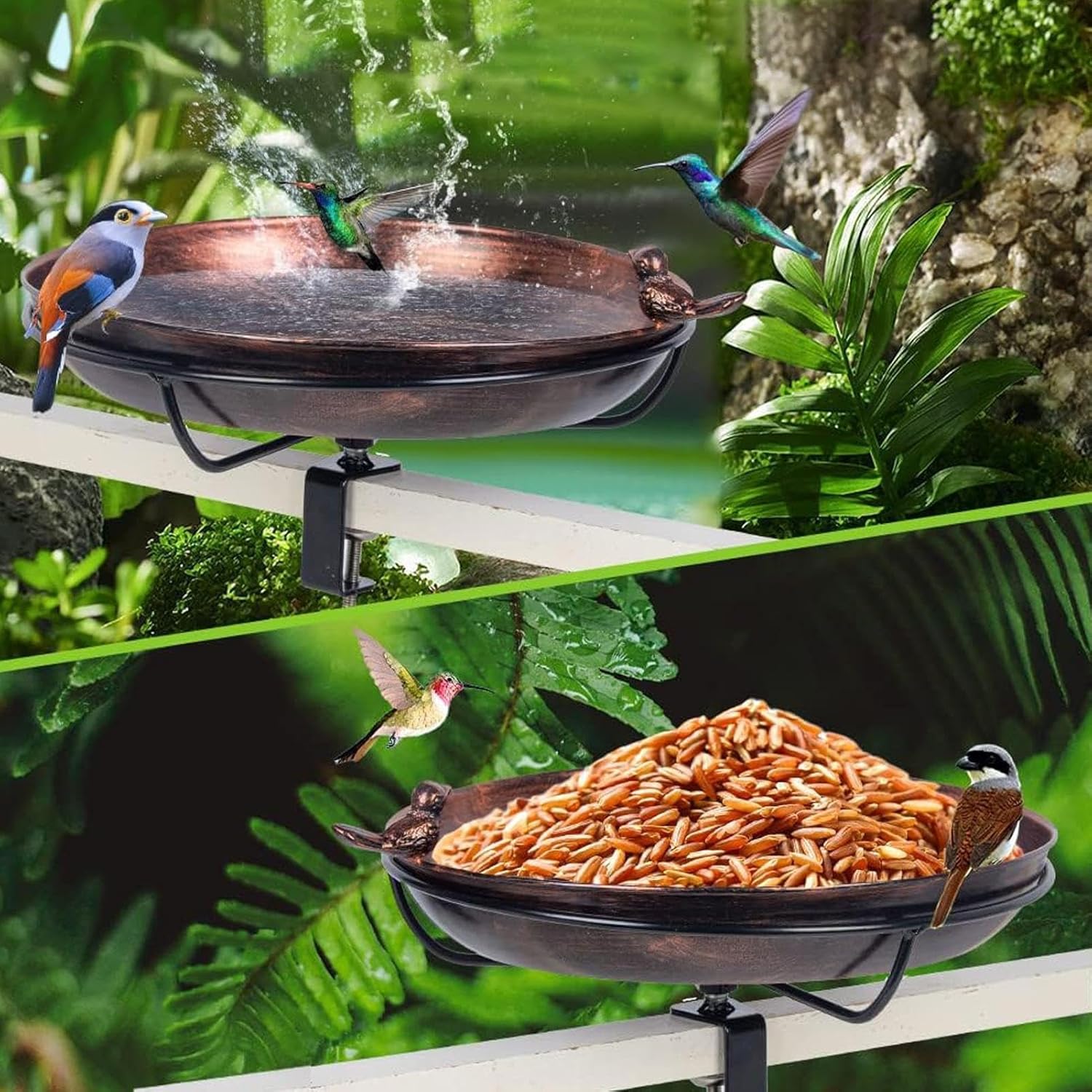 Bird Baths for Outdoors, Metal Deck Mounted Feeder & Bath for Balcony, Garden, Backyard, Patio, Railing, Fence, Porch, Balcony, Tree, Outdoor Birds & Wildlife