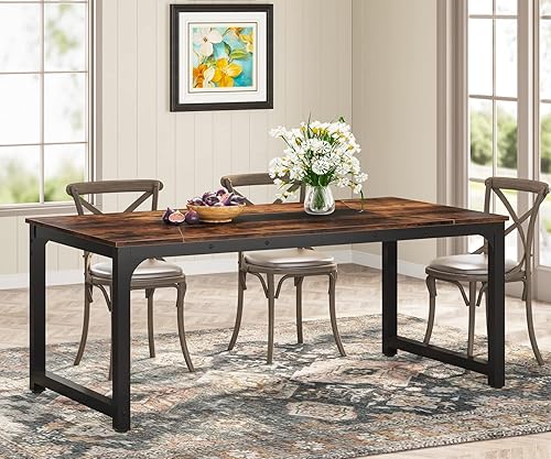 Miniatura 9 de Tribesigns Mesa de comedor de 71 x 31.5 pulgadas, mesa de cocina industrial para 6-8 personas, mesa de comedor rectangular para comedor, cocina,