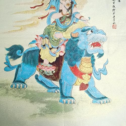 Miniatura 5 de Seda Embroidey Tibetano Thangka Budismo Bodhisattva Manjusri Tangka Thangka Mural Pintura Fengshui para colgar en la pared para decoración del hogar