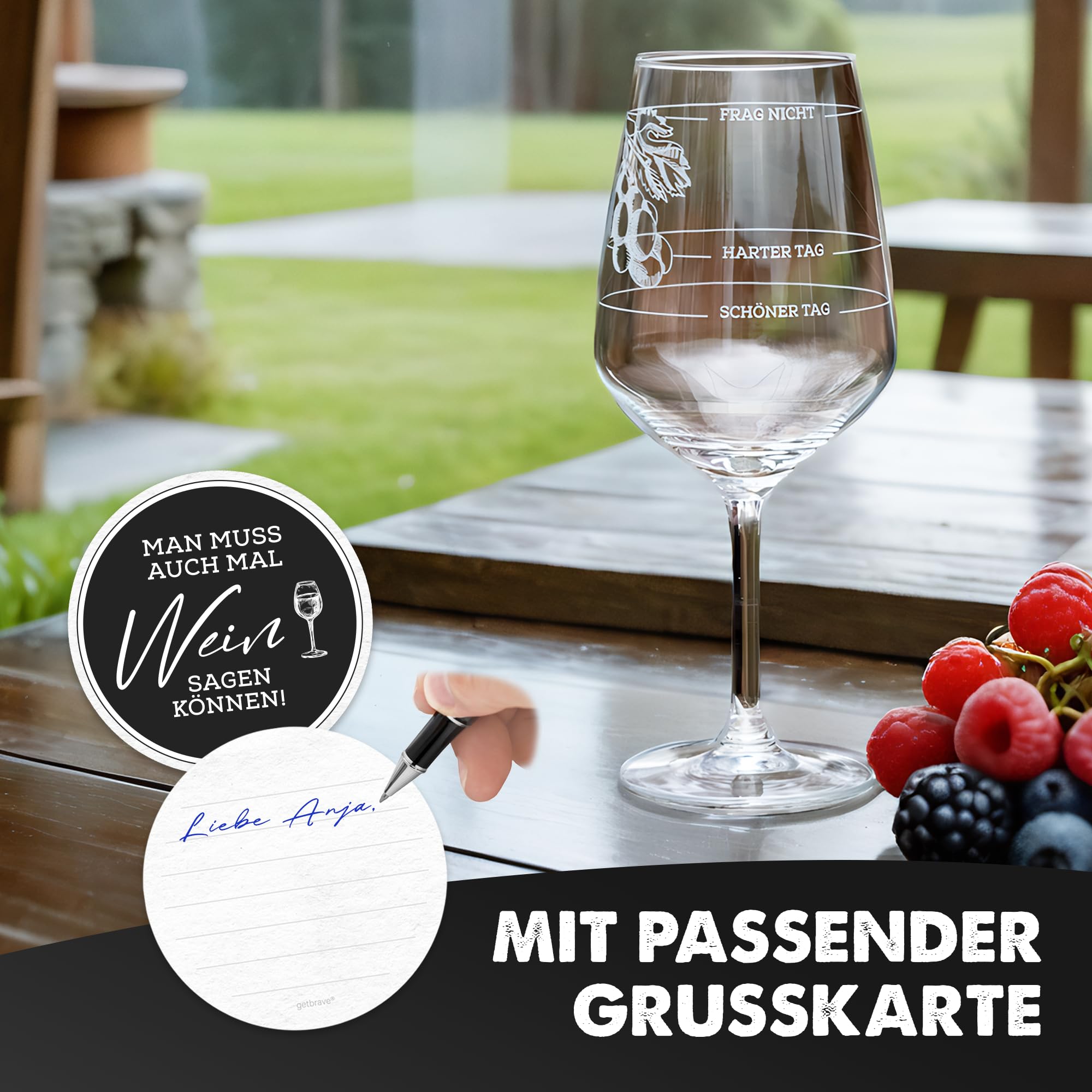 getbrave Weinglas | Guter Tag, Schlechter Tag, Frag nicht (530ml) in Geschenkbox | Wie war Dein Tag? | Geschenk für Frauen & Männer | Geburtstagsgeschenk | Weißweingläser Rotweingläser