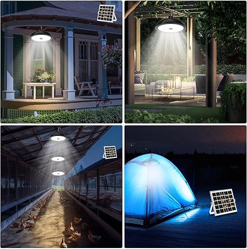 Miniatura 5 de SyouHome Lámpara colgante solar para interiores y exteriores, 78 LED, 900 lúmenes, luz solar de doble cabezal con sensor de movimiento, IP65