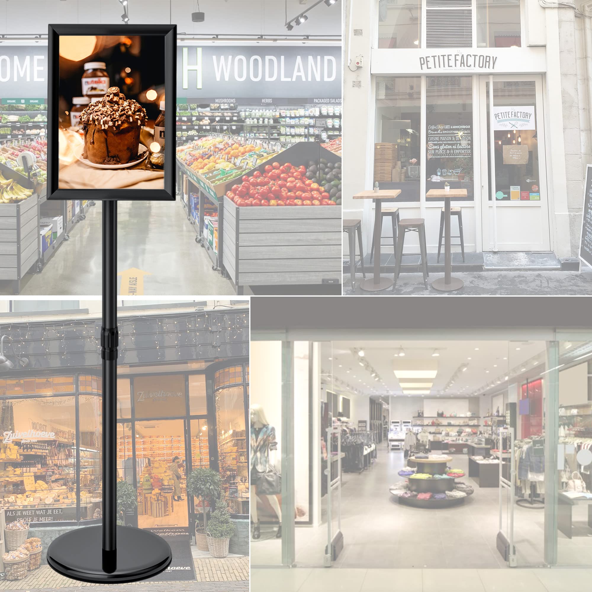 Infoständer Höhenverstellbar Edelstahl Informationsständer DIN A3 420x297mm Plakatständer Präsentationsständer Werbeständer (Schwarz, A3)