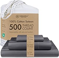 Vista 23 de Threadmill Juego de sábanas de 4 piezas de 100 % algodón, hipoalergénico, transpirable, resistente a las manchas, 500 hilos