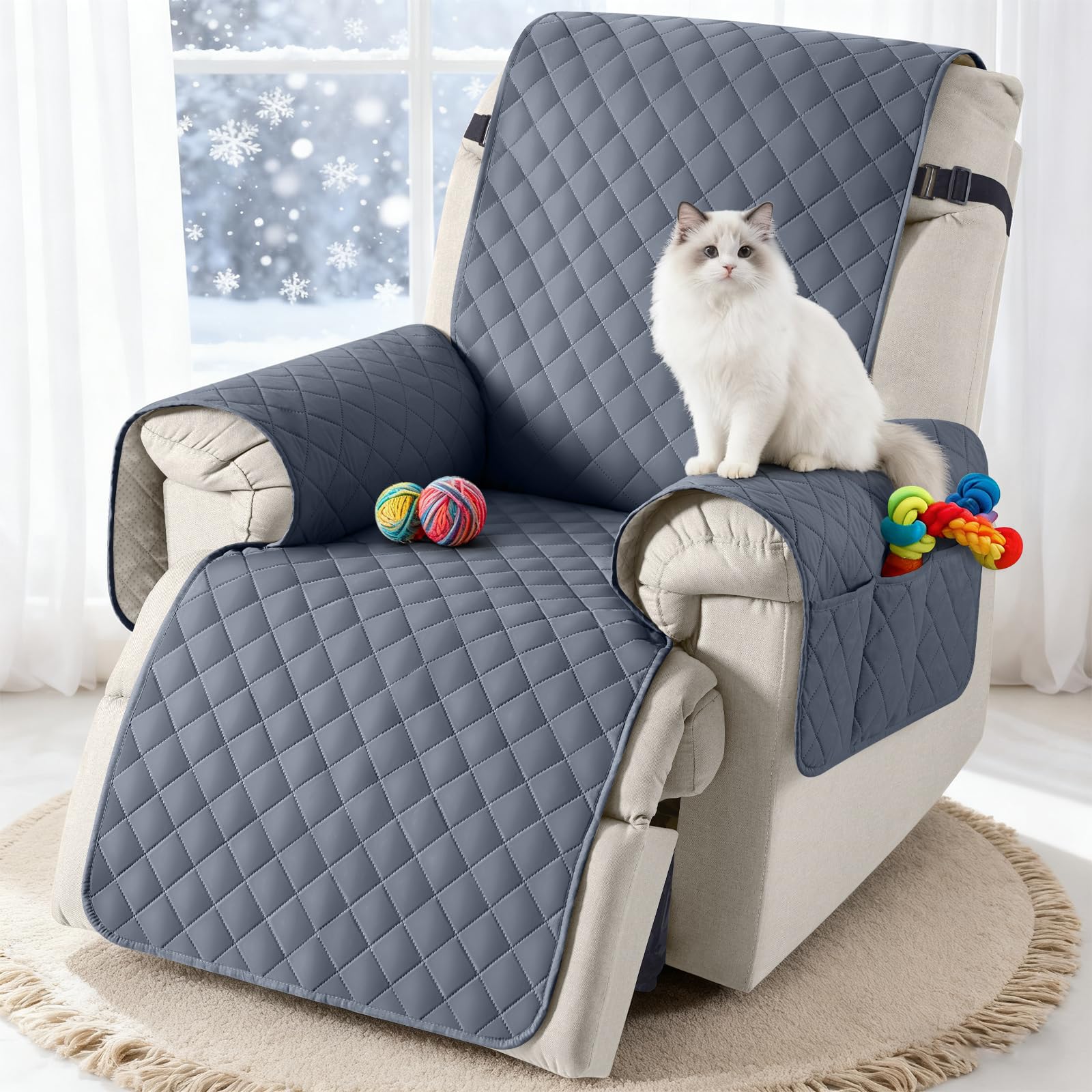 TAOCOCO Housse de Fauteuil Relax 1 Place, Housse pour Fauteuil Relax Ectrique avec Poche, Protege Canape Impermeable, Adaptée aux Enfants et Animaux, Lavable.(Gris Bleu, 25 inch)