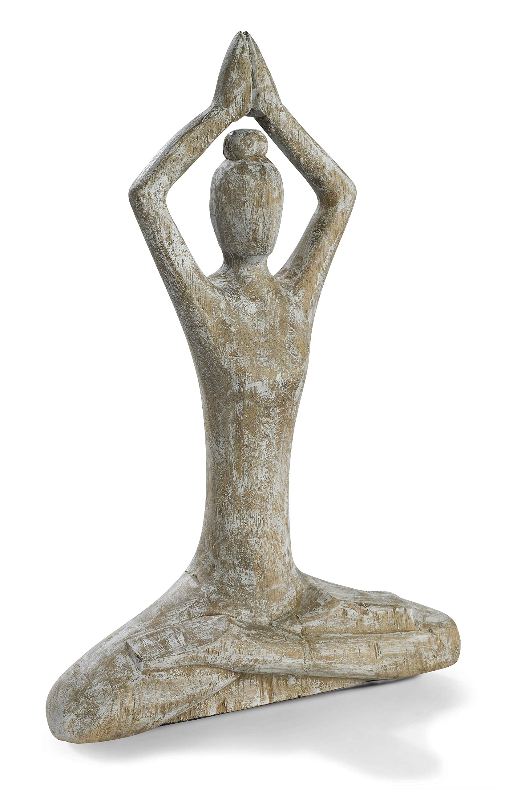 Moritz Yoga Skulptur Schneidersitz 37 cm weiß – Mangoholz Deko Frau | Aus einem Stück Holz geschnitzt und hell gekalkt, Unikat mit feiner Maserung, Siddhasana für Ruhe, ideal für Yogaraum
