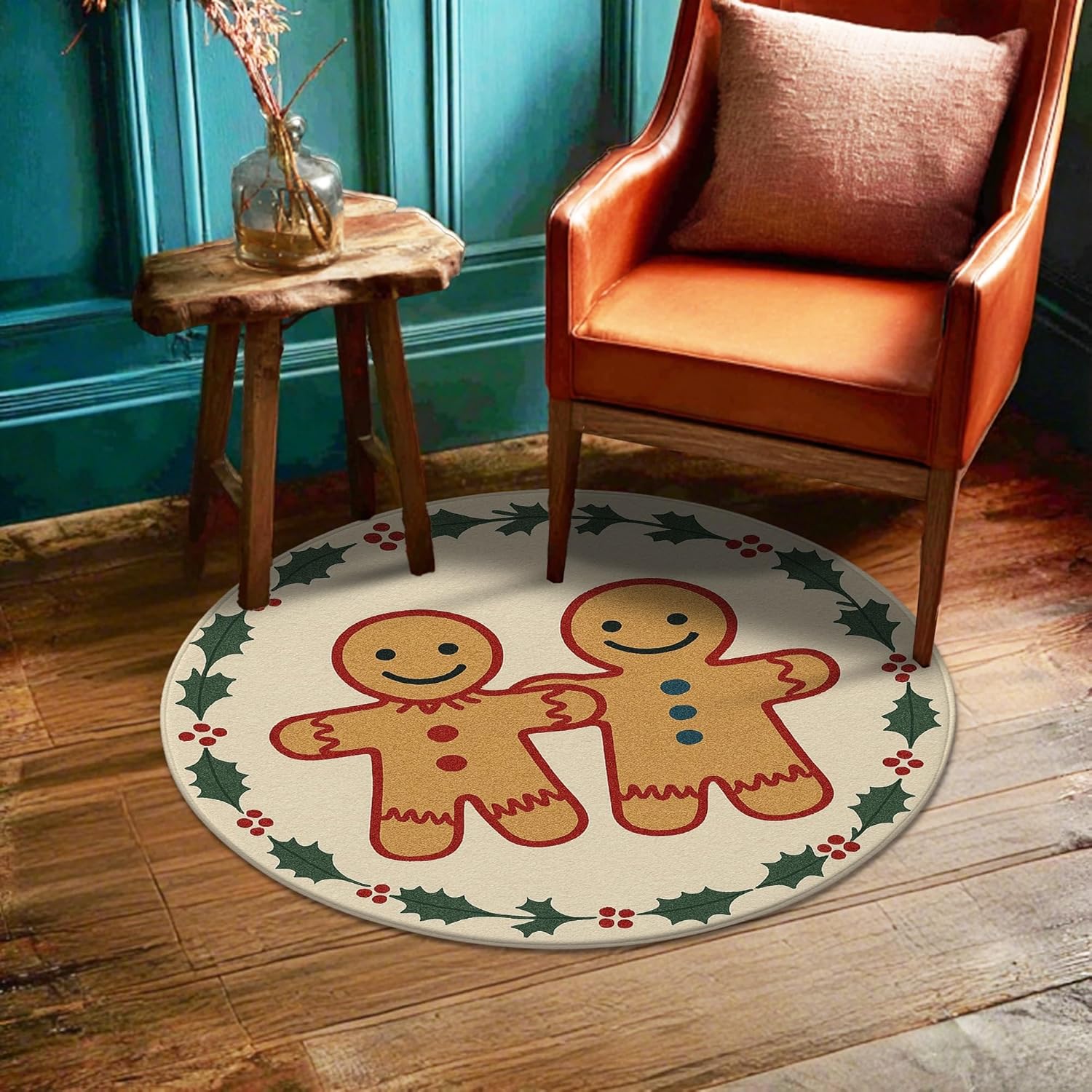 Amazon.com: Gingerbread Area Rug, Christmas Festive Holly Happy ...