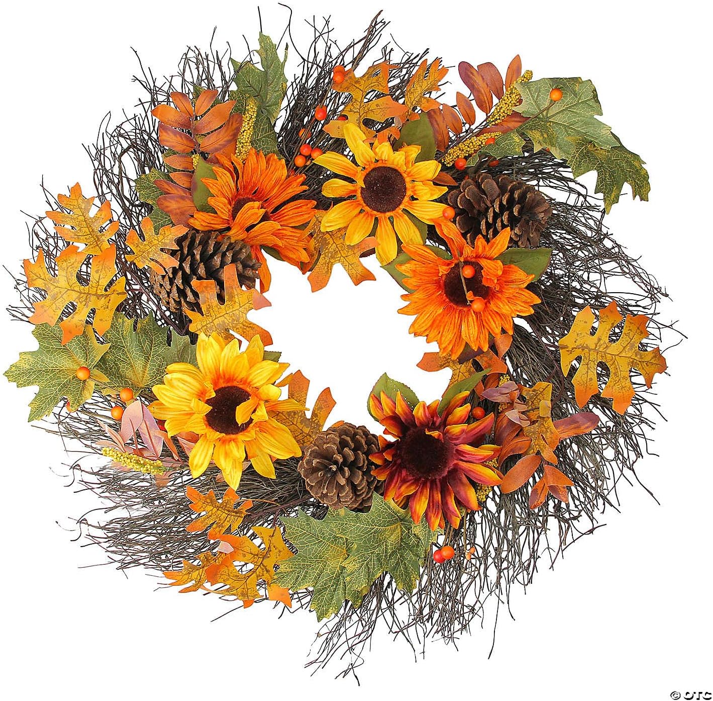 Zenoveraa Sunflowers and Pine Cones Fall Artificial Thanksgiving Wreath - 24-Inch Unlit