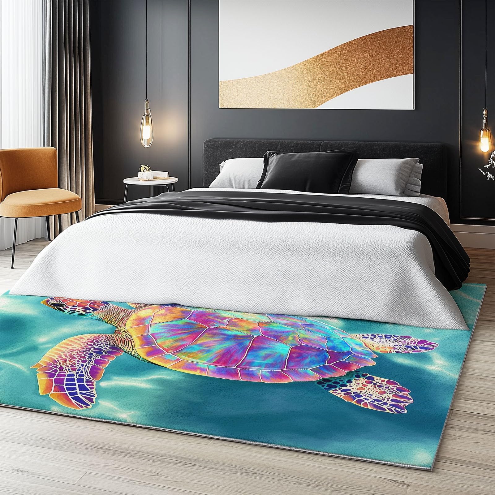 Générique Tapis Abstrait Salon Eau de mer Bleue Tortue de mer à Poils Courts Antidérapant Salon 120 x 180cm Chambre Poil Ras Doux Tapis de Décoration Paillassons pour entrée