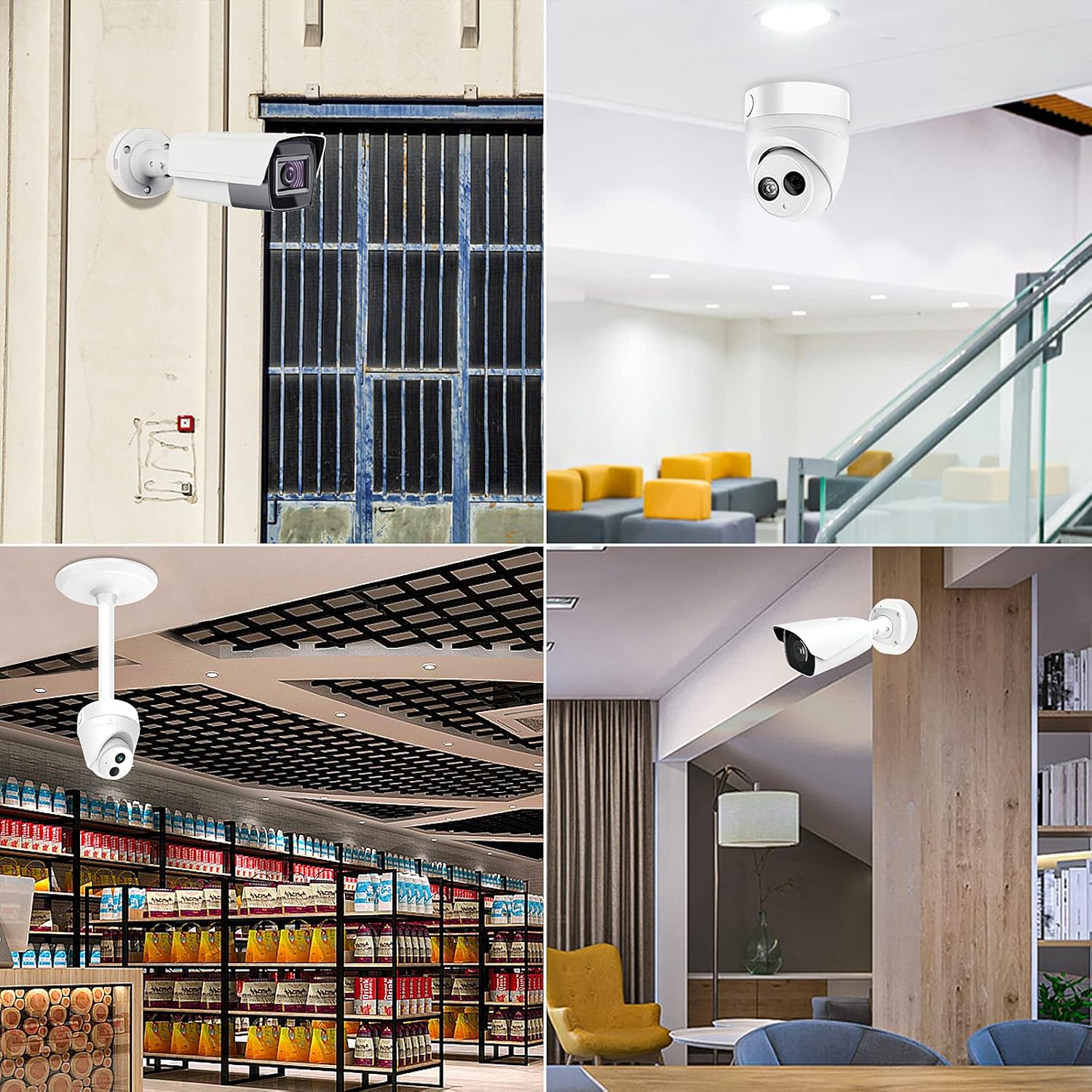 ENS Custom Drilling Junction Box for Security Cameras - Aluminum Enclosure - Dome/Turret/Bullet/Fisheye Cameras Base, 2 Side and 1 Bottom 3/4" Holes - White, 5.9" Diameter, 4 Pack