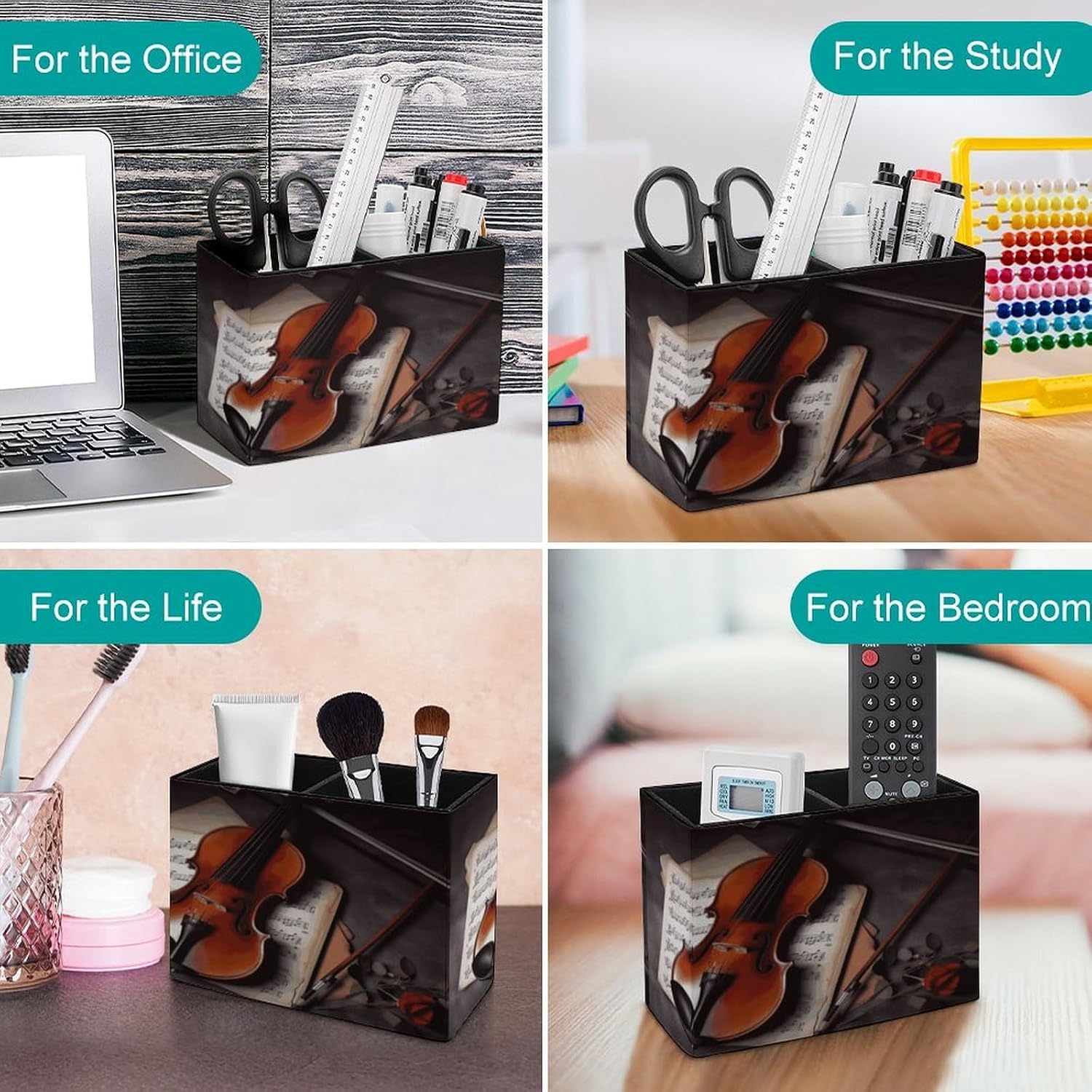 PU Leather Violin Sheet Music Pencil Pen Holder Office Supply image 4