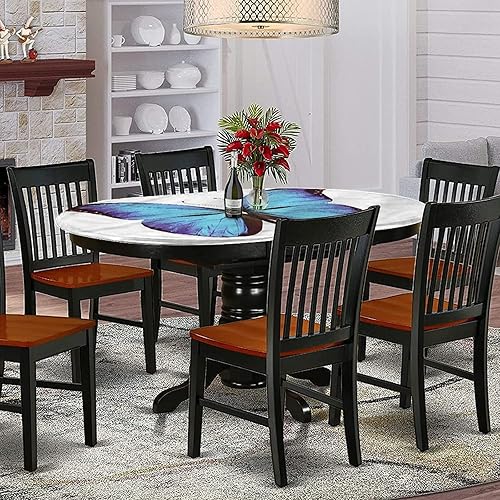 Miniatura 9 de Mantel ajustable ovalado de poliéster elástico con diseño de mariposas, diseño de hadas, estampado gráfico alegre, se adapta a mesas ovaladas de