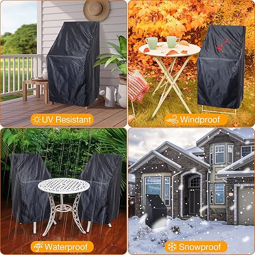 Miniatura 7 de Tudomro 8 fundas apilables para sillas de exterior, impermeables, color negro, 210D, fundas para muebles de patio al aire libre, protección para