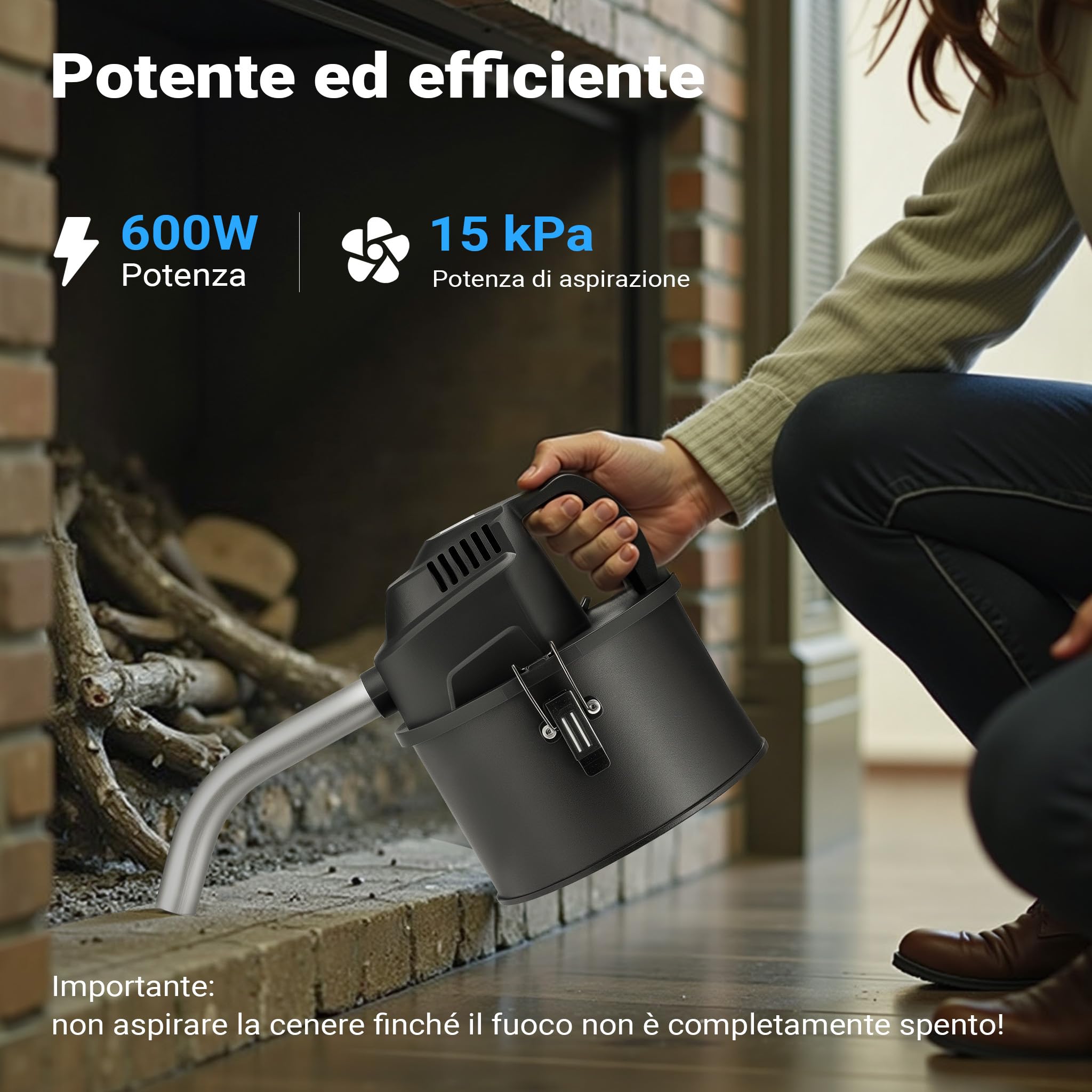 Wiltec Aspiraceneri portatile 600 W con filtro HEPA, Bidone da 4l, Mini aspiratore cenere camino