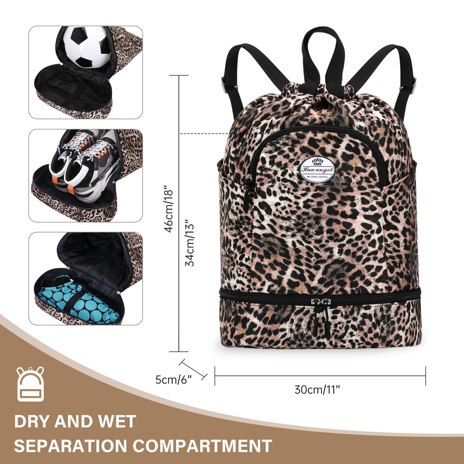 HUA ANGEL Unisex Drawstring Backpack Sports Gym Bag Drawstring Bag Weekend Daypack with Shoe Compartment for Women Men Basketball Football Outdoor Fitness Yoga Swimming Beach - Image 4