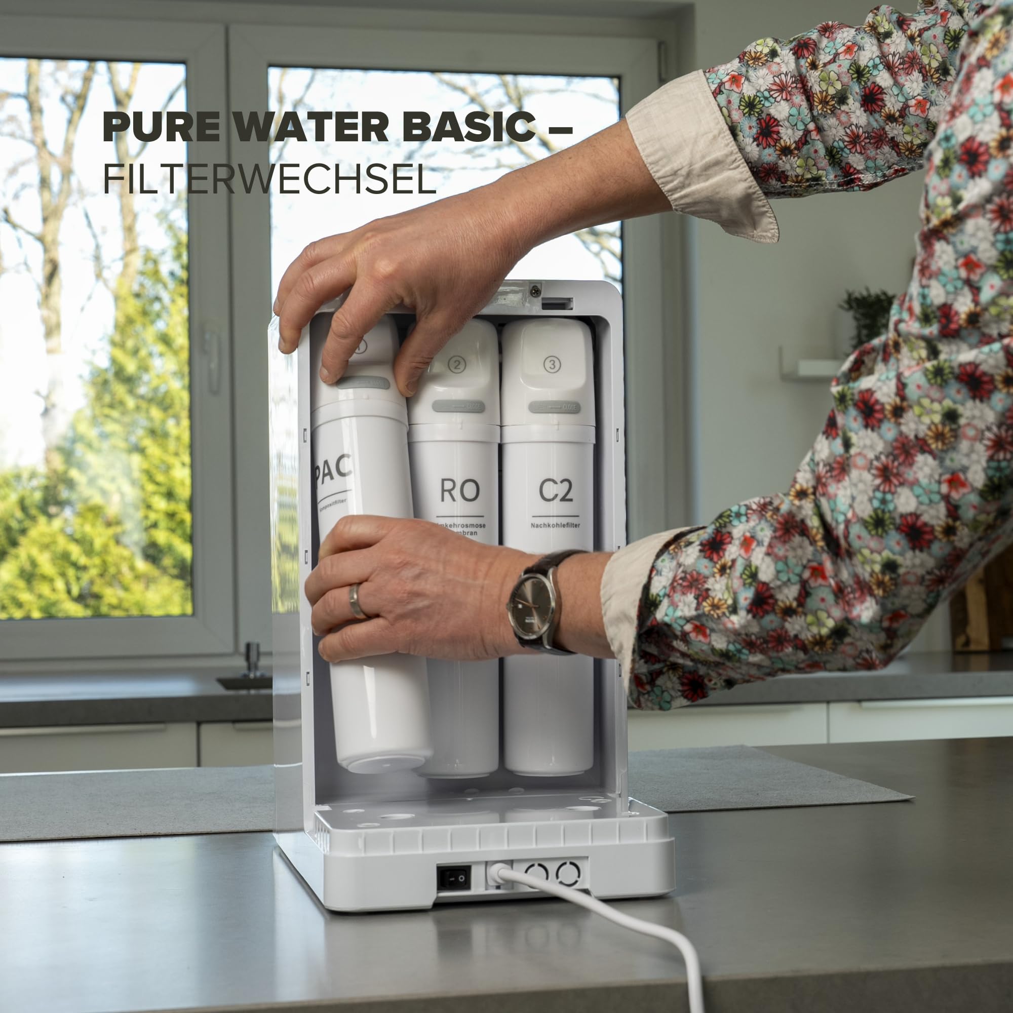 Health Rise Pure Water Basic | Umkehrosmose Wasserfilter | 7 Liter Tank | Heißwasserfunktion | für Haushalt & Büro