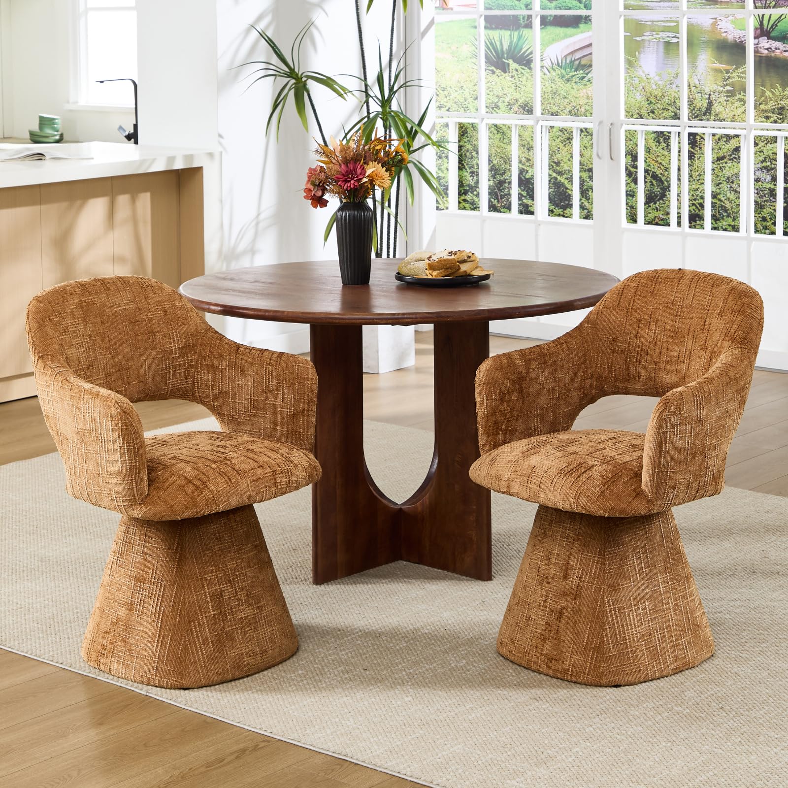 DAYALANE Retro Dining Chairs 2PCS,Swivel Kitchen Chairs,Chenille,Yellow