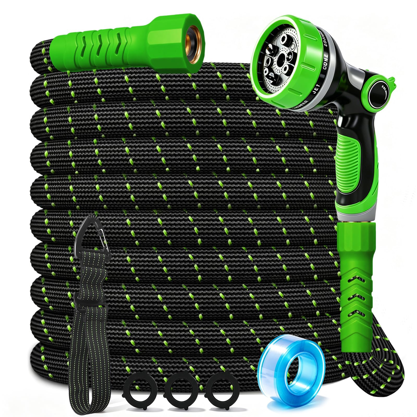 25FT Flexible Garden Hose &amp; 10Modes Nozzle,Lightweight Water Hose,Kink-Free,All-Weather 3/4 in. Hose for RV,Boat,Car Wash,Garden,Yard,Camper,Outdoor None Expanding (Green-Black,25Feet)