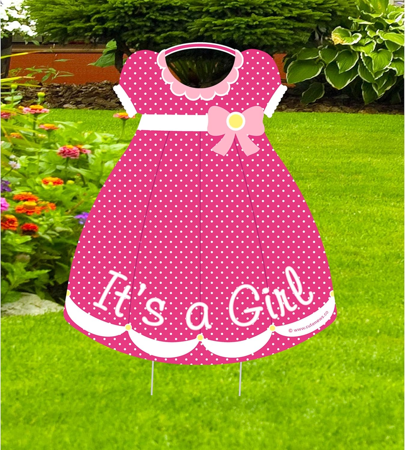 It's a Girl Yard Announcement Sign, Welcome Home New Baby Birth Lawn Decoration, Newborn Dress Door Hanger, Shower Party Stork, Keepsake Gift, Hospital Decor, Polka Dot Pink