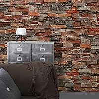 Vista 6 de ConCus-T Papel tapiz de ladrillo de 17.72 x 255.91 pulgadas, autoadhesivo extraíble, papel de contacto decorativo 3D para pared, chimenea, cajón