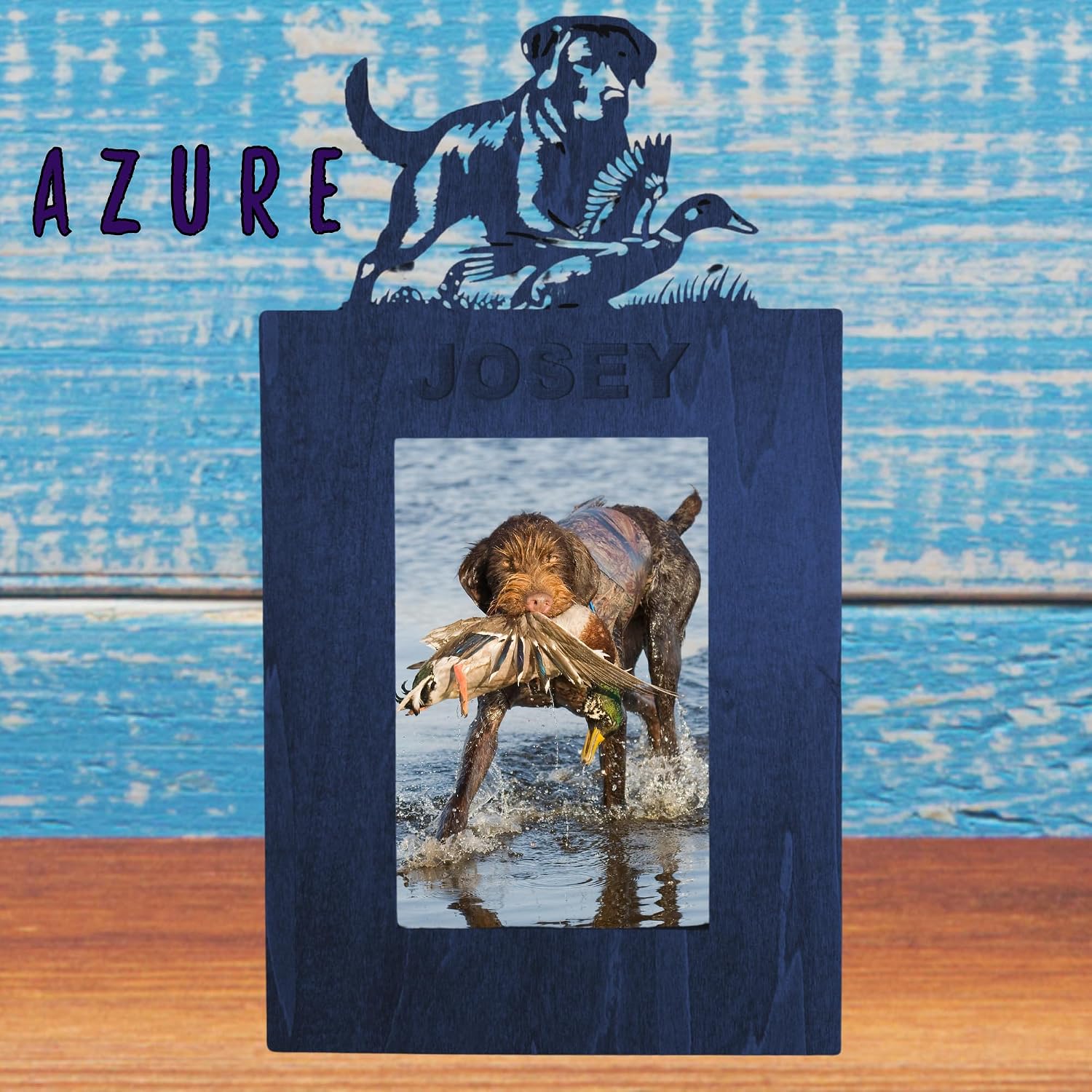 Rustic Duck Hunter Frame Personalized Dog Name Lodge Style 4"x6" Fathers Day Gift