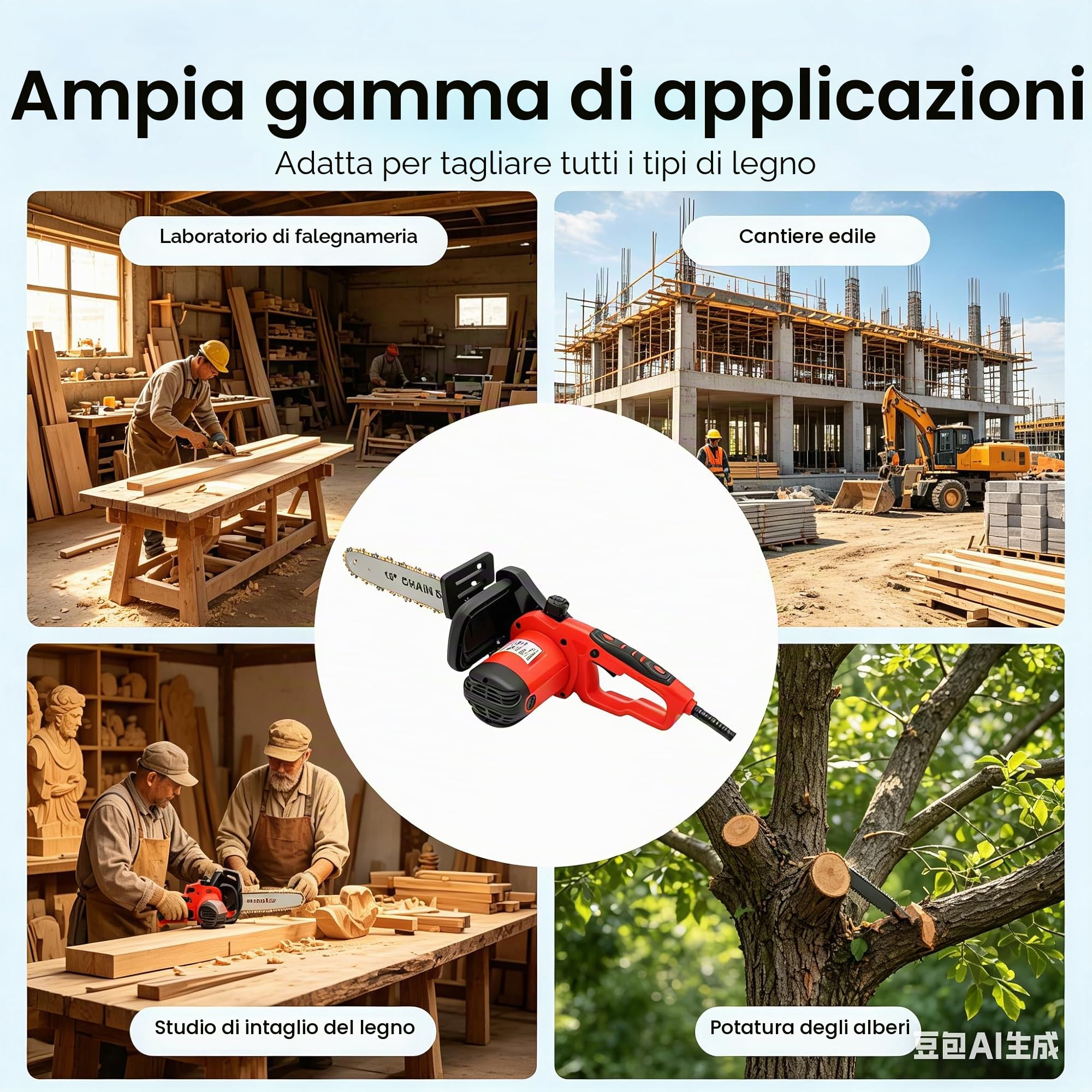 Sega elettrica da 800 giri/min, motosega elettrica con 2000 W di potenza del motore | motosega a catena | silenziosa e leggera sega per legno