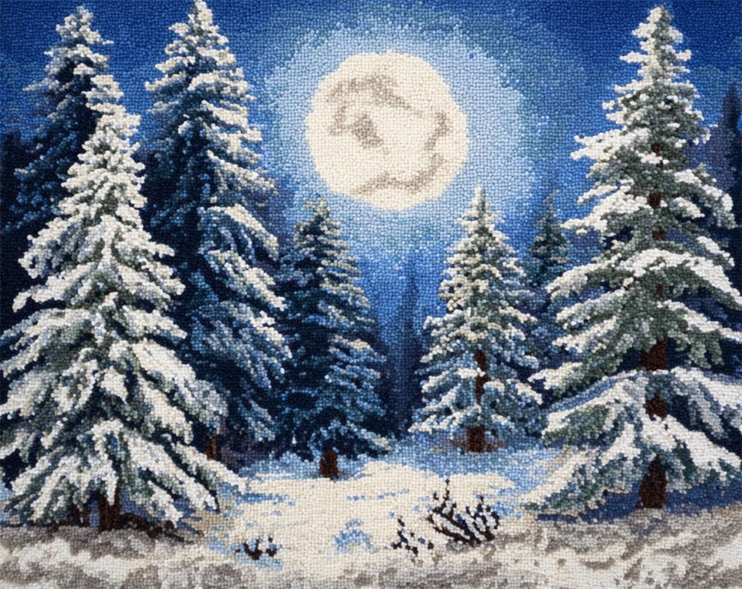 Henypt DIY Latch Hook Rug Kit Winter Pine Forest 80x160cm