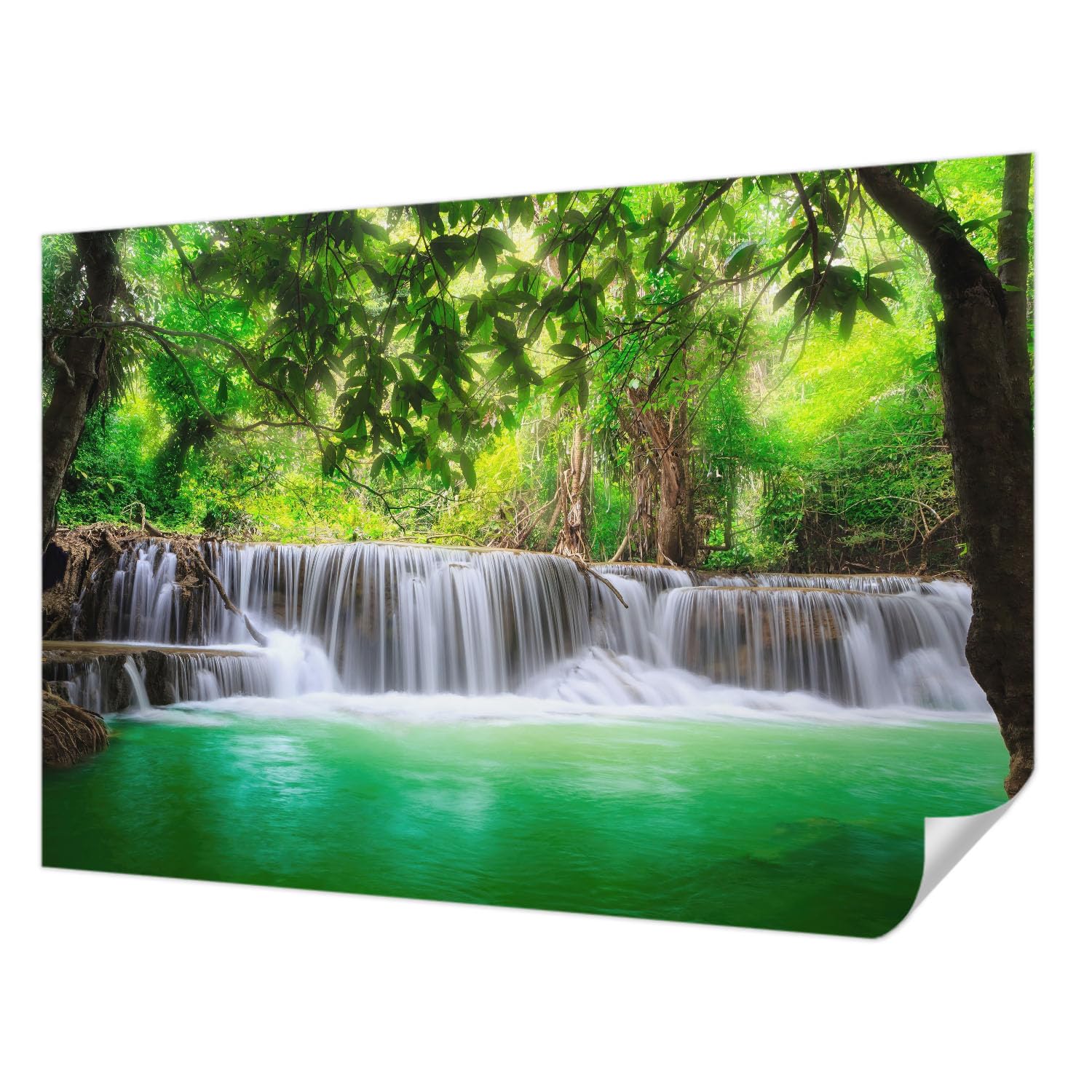 Fotomural autocolante 152x104 cm con diseño de cascada del bosque para pared