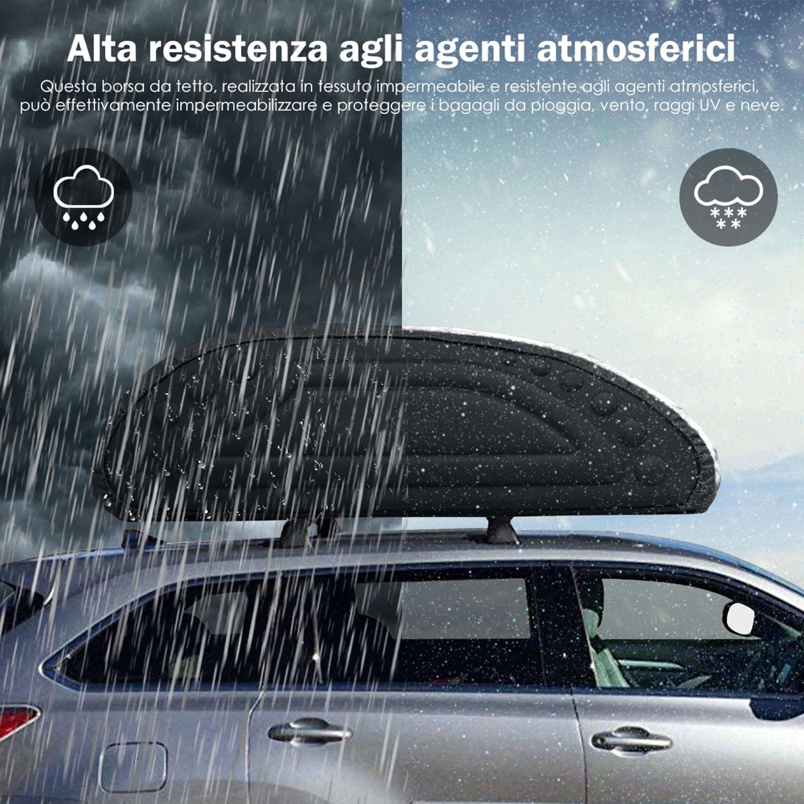 COSTWAY Borsa da Tetto per Auto Impermeabile 14Cu.Ft/400L, Box Tetto Universale Pieghevole con Borsa+ 4 Cinghie Rinforze+ 4 Ganci, Portabagagli per Tutti i Veicoli con/senza Barre Portapacchi
