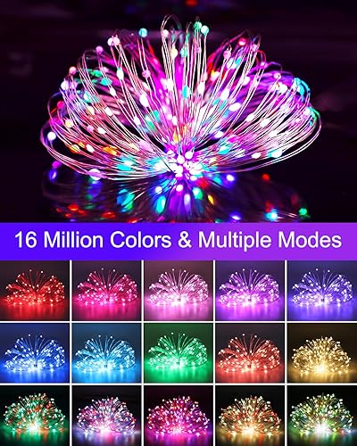 Miniatura 8 de Paquete de 2 luces inteligentes de 66 pies, 200 luces LED parpadeantes con control remoto y aplicación, luces USB que cambian de color, luces de