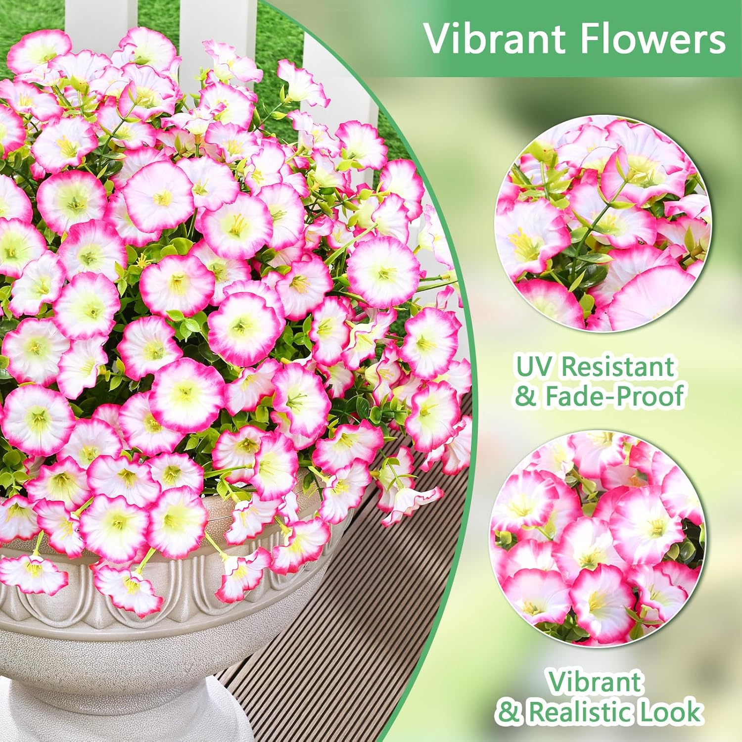 Yastouay Artificial Flowers for Outdoors, 14 Bundles Fake Outdoor Flowers, UV Resistant Artificial Plants & Flowers for Decoration, Pink Realistic Morning Glory for Outdoor Porch Garden Decoration - Image 3