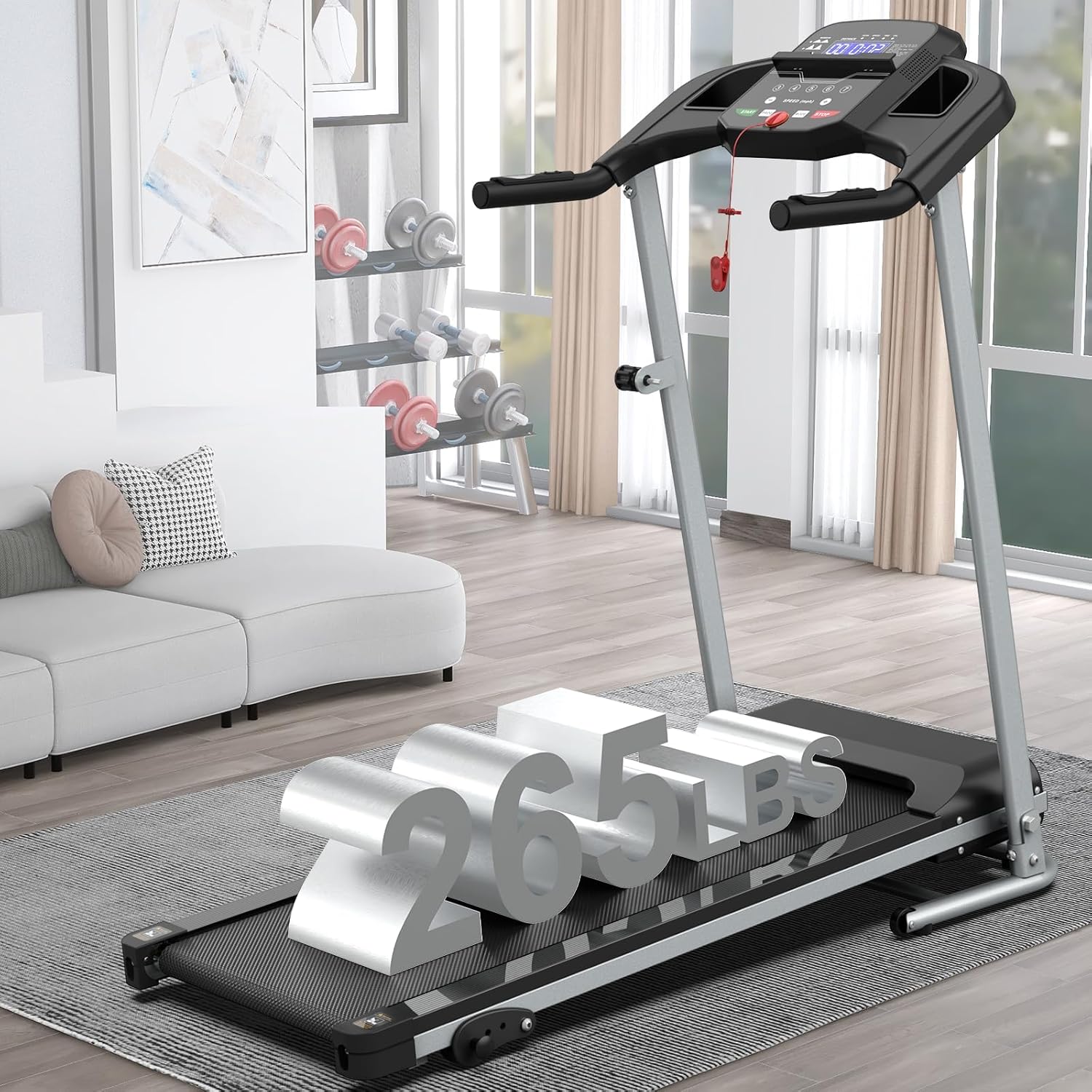 Home Foldable Treadmill with Incline, Folding Treadmill for Home Workout, Electric Walking Treadmill Machine 15 Preset or Adjustable Programs 250 LB Capacity MP3