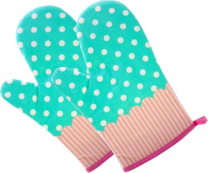 GreenFist Set of Two Oven Mitts | Heat Resistant Cotton Kitchen Pot Holder | Oven Glove | Kitchen Mitts Dotted Blue