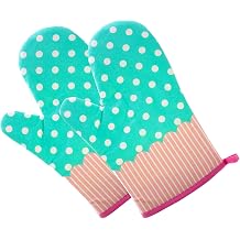 Set of Two Oven Mitts | Heat Resistant Cotton Kitchen Pot Holder Gloves for Cooking ,Barbecue,Baking,Grilling Dotted Blue