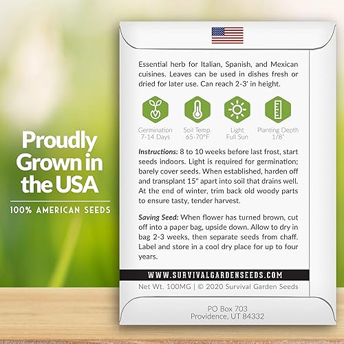 Miniatura 2 de Survival Garden Seeds - Semilla de orégano para plantar - Empacar con instrucciones para plantar y cultivar en hierbas de Origanum Vulgare en tu