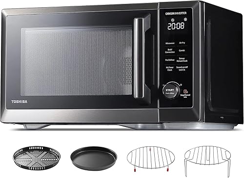 TOSHIBA Combo de freidora de aire para horno microondas 7 en 1 inversor convección asar combinación rápida descongelación uniforme sensor de humedad
