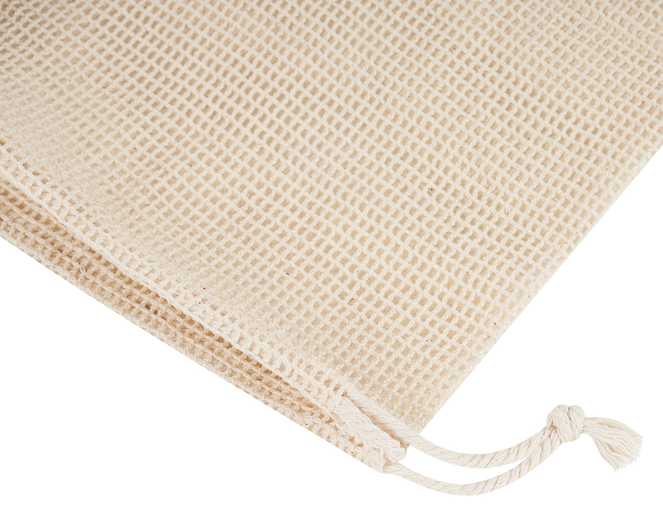 PALTERWEAR Bolsas de Malla 100% algodón Natural con Doble cordón para Hierbas, Frutos Secos, Frutas, Verduras, 20,3 x 25,4 cm, 5 Unidades