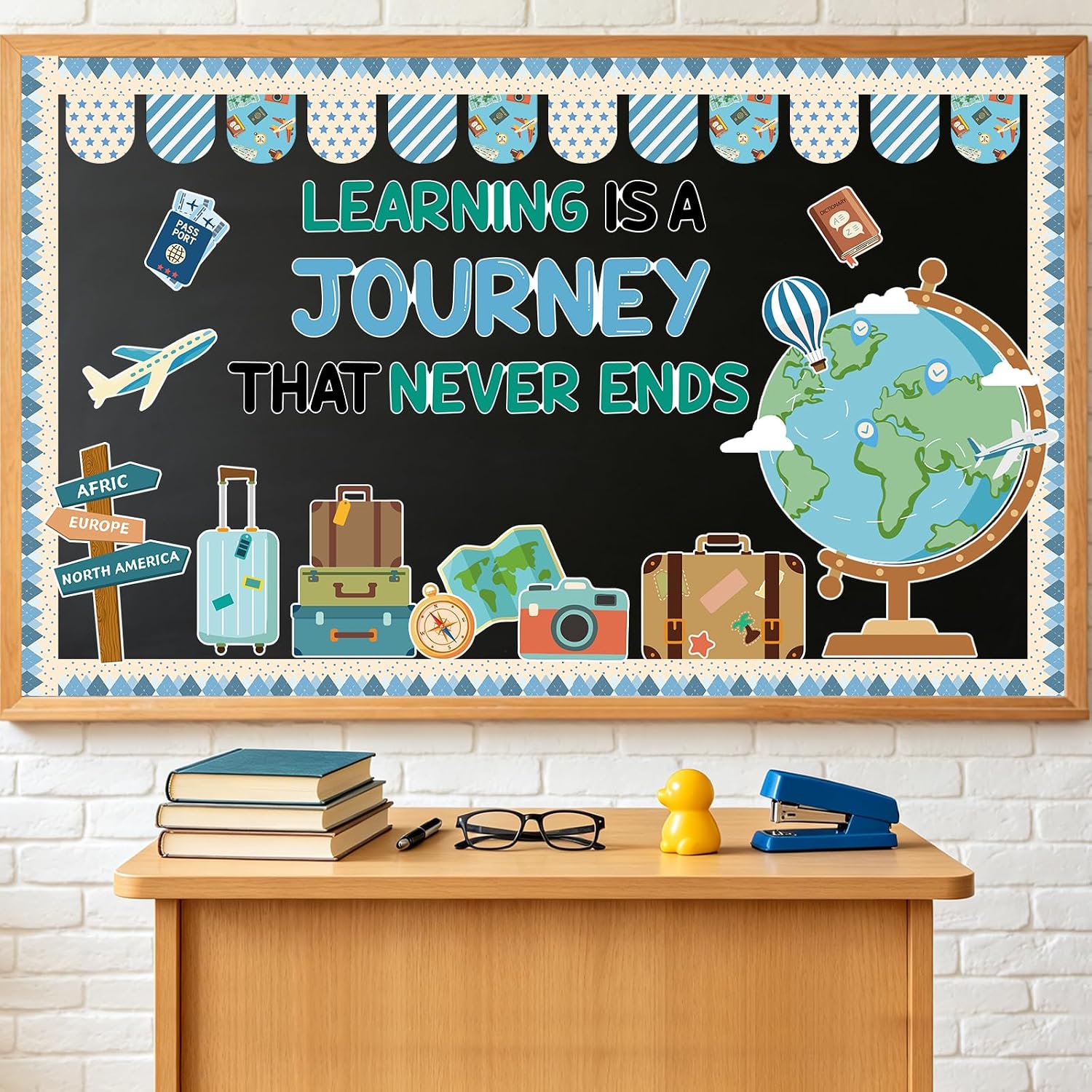 COCHIE Learning Journey Bulletin Board Decorations Set, Welcome Back to School Classroom Decoration with Airplane Luggage Paper Cutouts Bulletin Board Library Wall Door Decor Supplies (Journey)