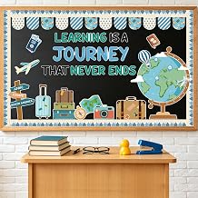 COCHIE Learning Journey Bulletin Board Decorations Set, Welcome Back to School Classroom Decoration with Airplane Luggage Paper Cutouts Bulletin Board Library Wall Door Decor Supplies Journey