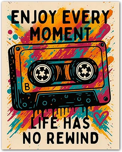 Miniatura 1 de ZUKIY Life Has No Rewind - Cinta de casete sin marco de 8 x 10 pulgadas, arte de pared de graffiti para dormitorio u oficina, póster de arte urbano