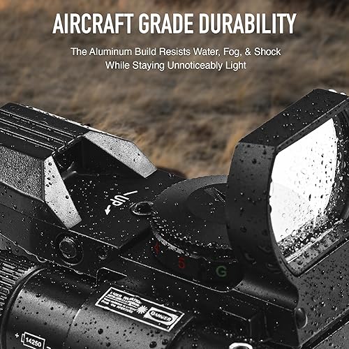 Miniatura 4 de Pinty Mira de punto rojo con mira láser integrada, óptica de visión refleja de 4 patrones de retícula, punto rojo y verde 2MOA, 5 niveles de brillo