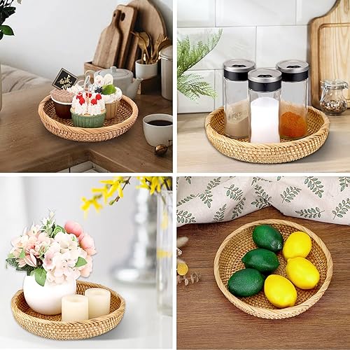 Miniatura 3 de Hipiwe Cesta pequeña para llaves redondas para entrada, cesta de mimbre tejida a mano de 8.6 pulgadas, cesta decorativa de ratán, cesta decorativa