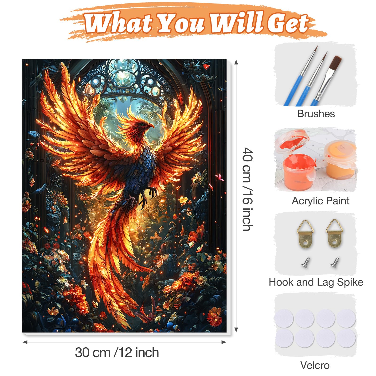 Malen Nach Zahlen Phönix - XXL 40x80cm Set Für Erwachsene Mit 3 Pinseln