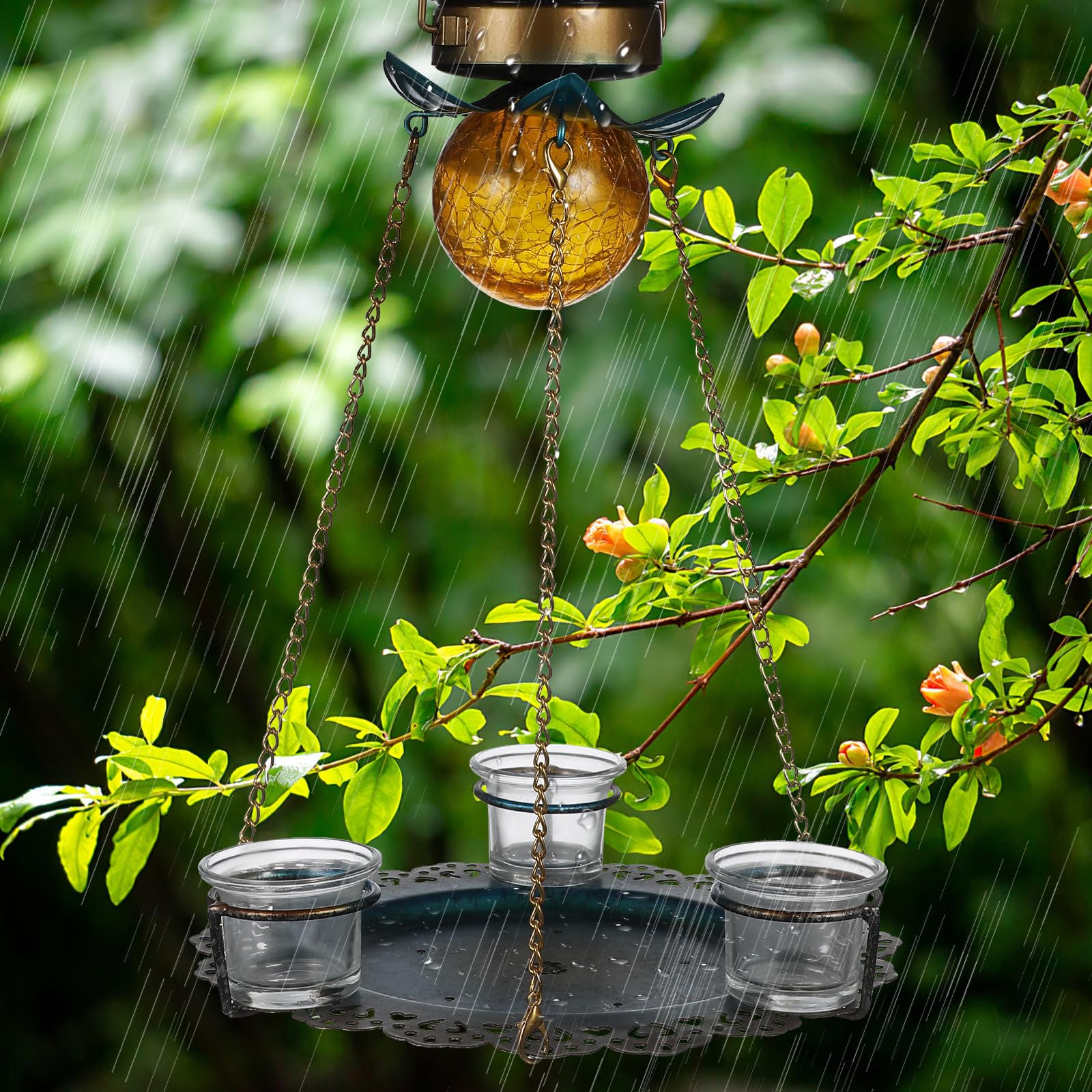 LALAFINA Mangiatoia per Uccelli da Esterno con Alimentazione Solare e Vassoio in Ferro Resistente alle Intemperie Stile Vintage per Giardino e Patio